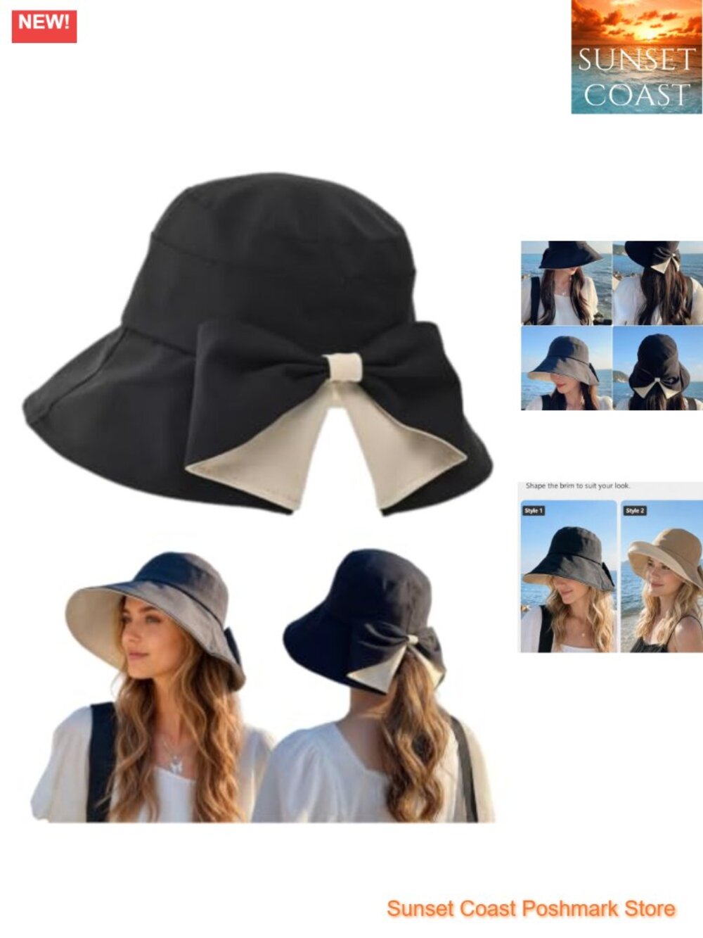 Foldable Beach Sun Hat with Bow UPF50 UV Protection